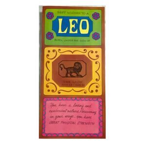 Vtg MCM Leo Birthday Card Horoscope Zodiac Unused USA Lion Strength Sunshine